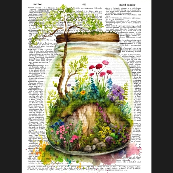 Fairy Hill Nature Tree Botanical Summer Terrarium Flower Vintage Dictionary … - Picture 4 of 5
